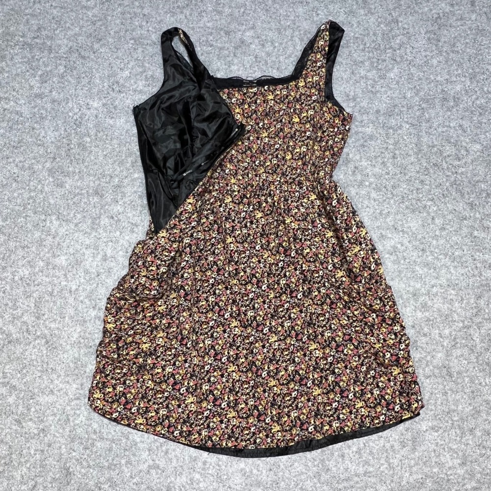 One Clothing Floral Lace Trim Mini Dress Yellow Pink Black Square Neck Medium - Picture 6 of 8